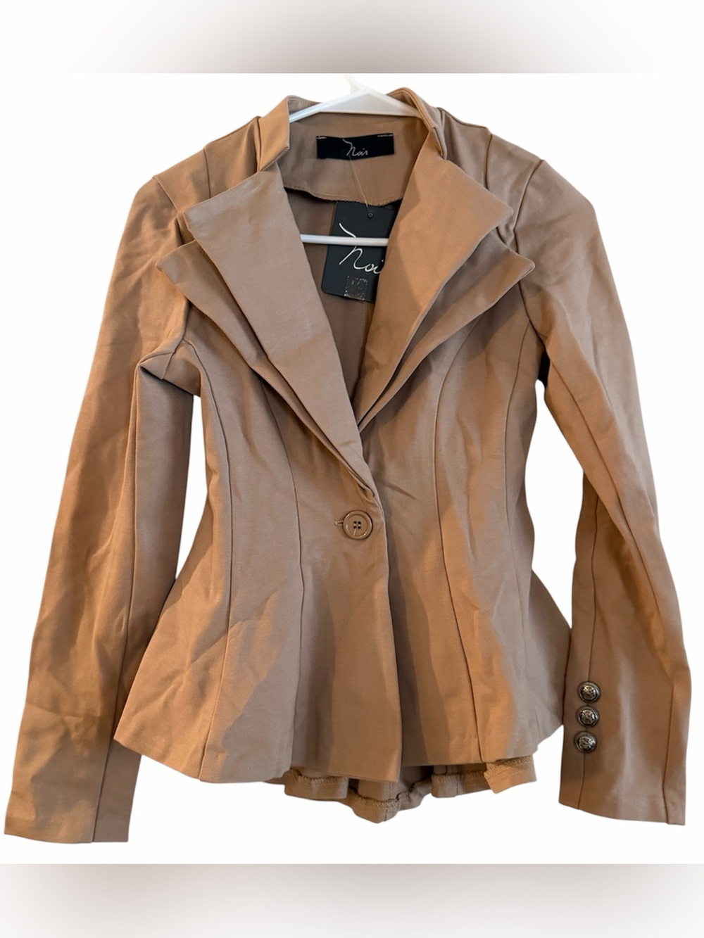Noir Lord & Taylor Tan Double Lapel Peplum Ponte Office Blazer Jacket XS NWT